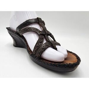CLARKS ARTISAN SANDALS 7.5 M WOMENS BLACK WEDGE SLIP‎ ON VTG